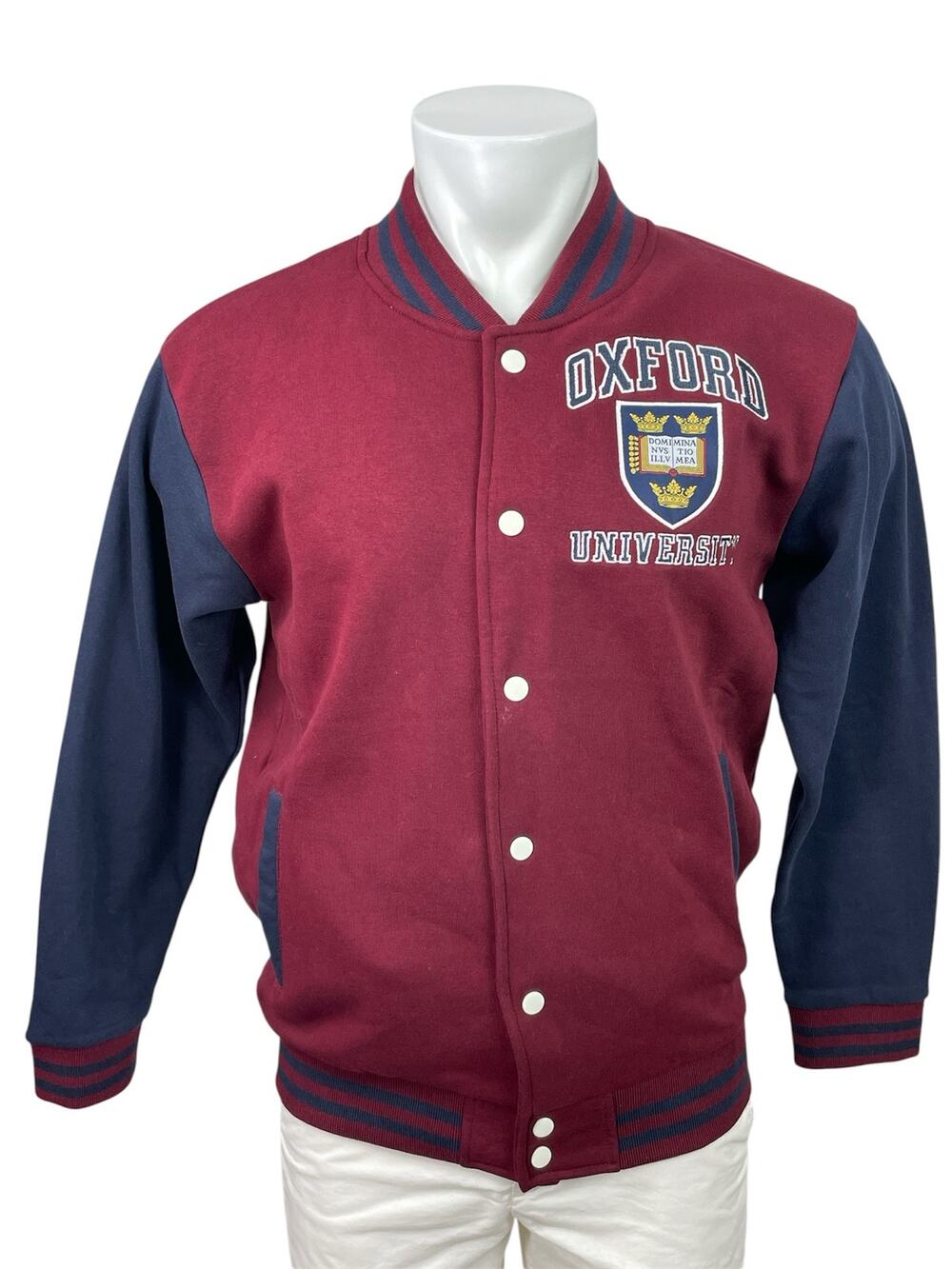 Oxford University Men's Red Colorblock Embroidered Snap Varsity Jacket Size M